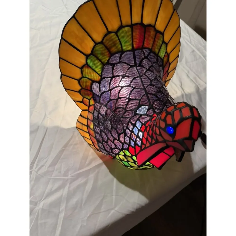 Cracker Barrel Stained Glass Turkey Lamp Tiffany Style 12” Fall Thanksgiving